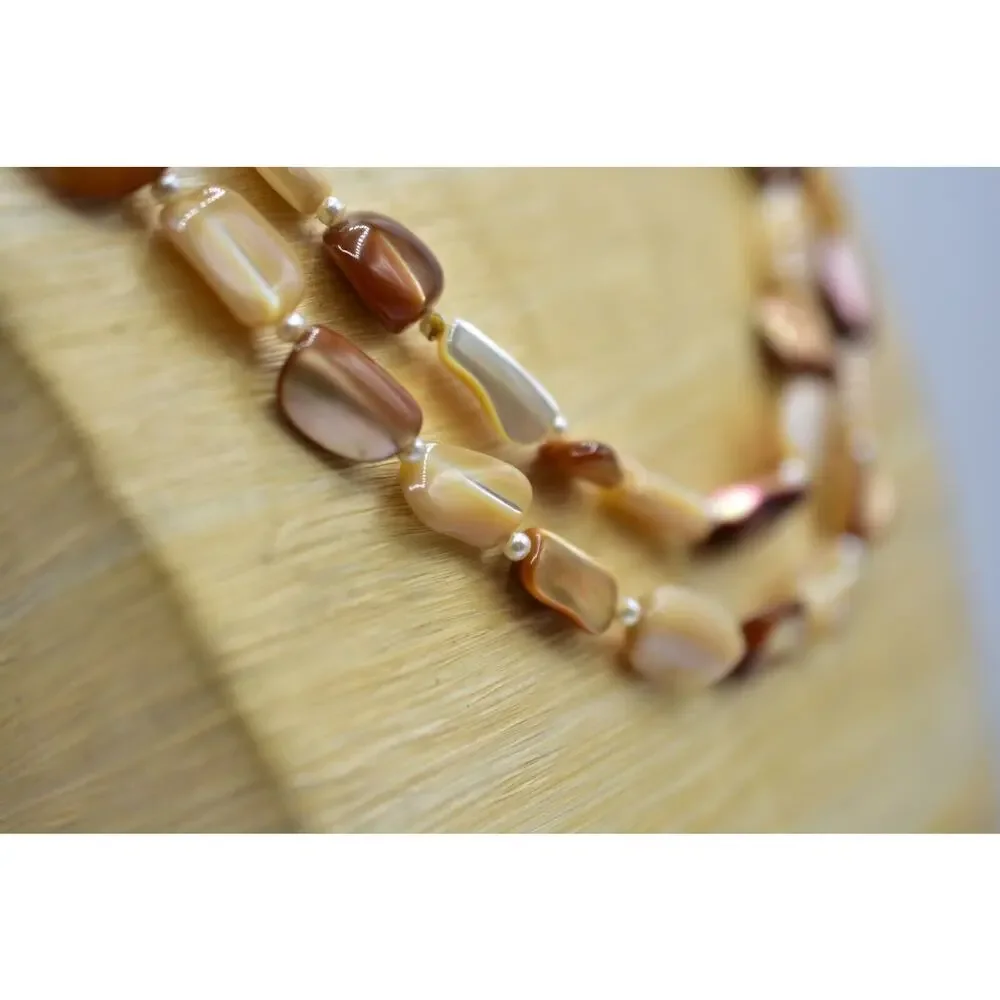 Vintage Necklace Long Stone Beaded Neutral Beige Brown White 48
